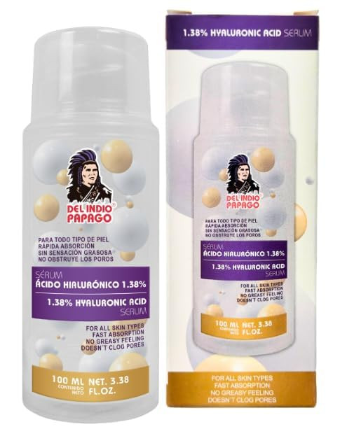 Del Indio Papago Hyaluronic Acid Serum 338 Fl Oz Serum Acido Hialuronico 138 Para todo tipo de Piel Intensive Daily Hydr