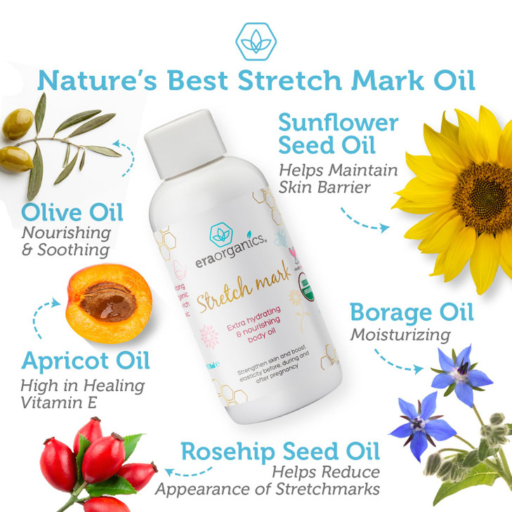 Era Organics Organic Stretch Mark Oil for Pregnancy Extra Moisturizing Belly Oil for Pregnancy Pregnancy Oil to Prevent