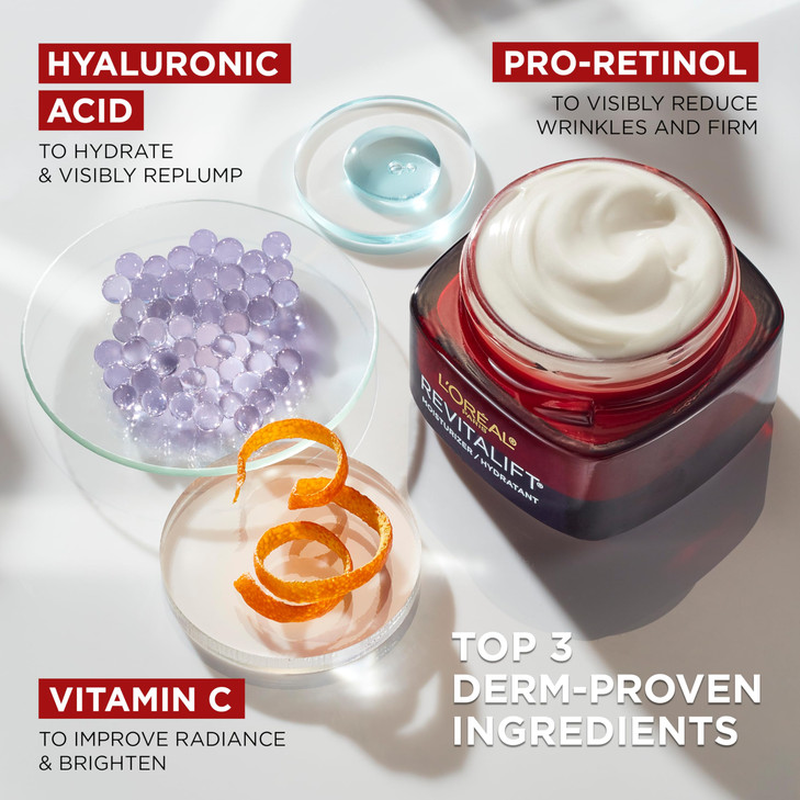 LOreal Paris Revitalift Triple Power AntiAging Face Moisturizer Pro Retinol Hyaluronic Acid Vitamin C Reduce Wrinkles Fr