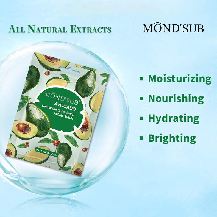 MONDSUB 12 P Avocado Oil Facial MasksBest Sheet Mask For Dry SkinDeeply NourishingMoisturizing Make Skin SoftClearEvery