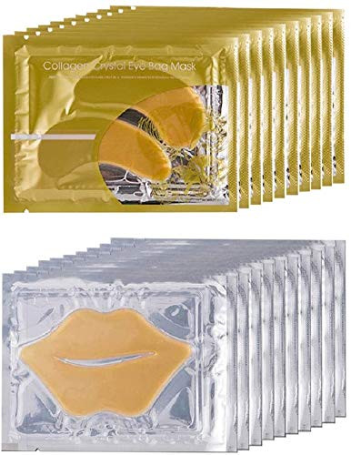 Theshiry 10 Pairs Collagen Crystal Eye Mask and 10 Pcs Collagen Crystal Lip Mask Anti Aging Eye and Lip Mask Collagen Cr