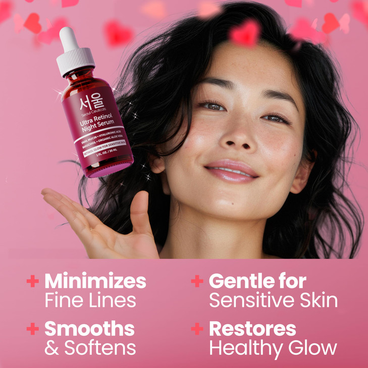 SeoulCeuticals 1 Korean Retinol Night Serum for Face 975 Snail Mucin Hyaluronic Acid Bakuchiol Cruelty Free K Beauty for