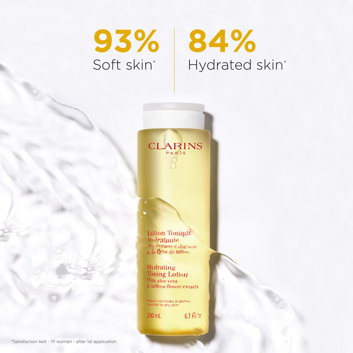 Clarins Hydrating Toning Lotion Softer Skin After 14 Days of Use Cleanses Tones Hydrates and Balances Skins Microbiota P