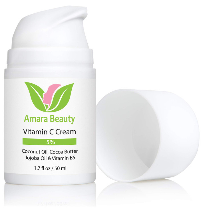 Amara Beauty Vitamin C Cream for Face with Coconut Oil Cocoa Butter Jojoba Oil 17 fl oz