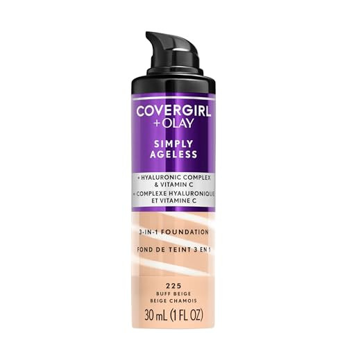 COVERGIRL Olay Simply Ageless 3in1 Liquid Foundation Matte Finish Hyaluronic Vitamin C Formula 225 Buff Beige 1 Count