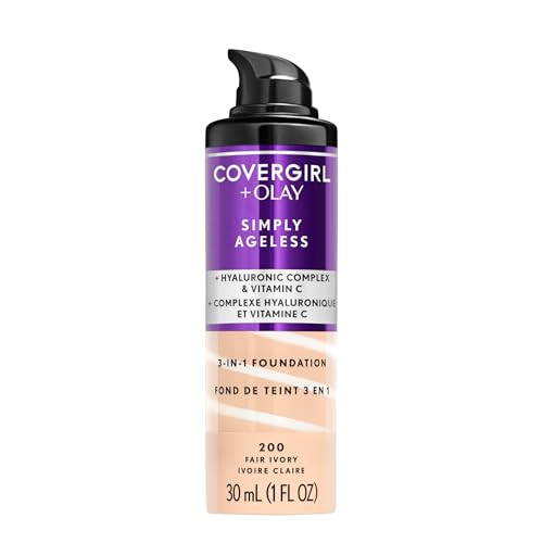 COVERGIRL Olay Simply Ageless 3in1 Liquid Foundation Matte Finish Hyaluronic Vitamin C Formula 200 Fair Ivory 1 Count
