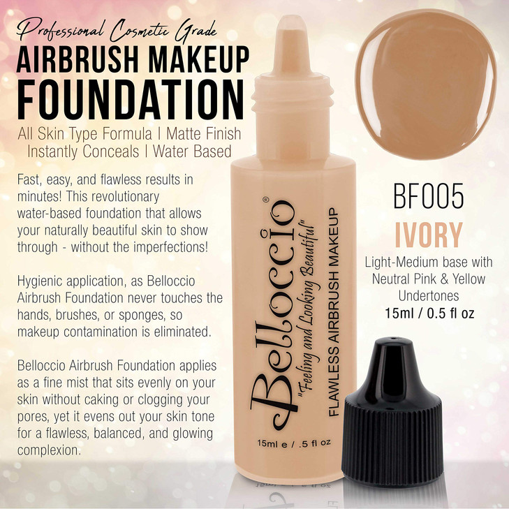 Belloccios Professional Cosmetic Airbrush Makeup Foundation 12oz Bottle Ivory Lightmedium Neutral Pink And Yellow Undert