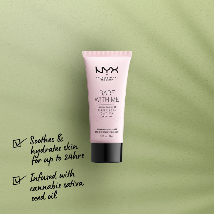 NYX PROFESSIONAL MAKEUP Bare With Me Cannabis Sativa Seed Oil Radiant Perfecting Face Primer pink black