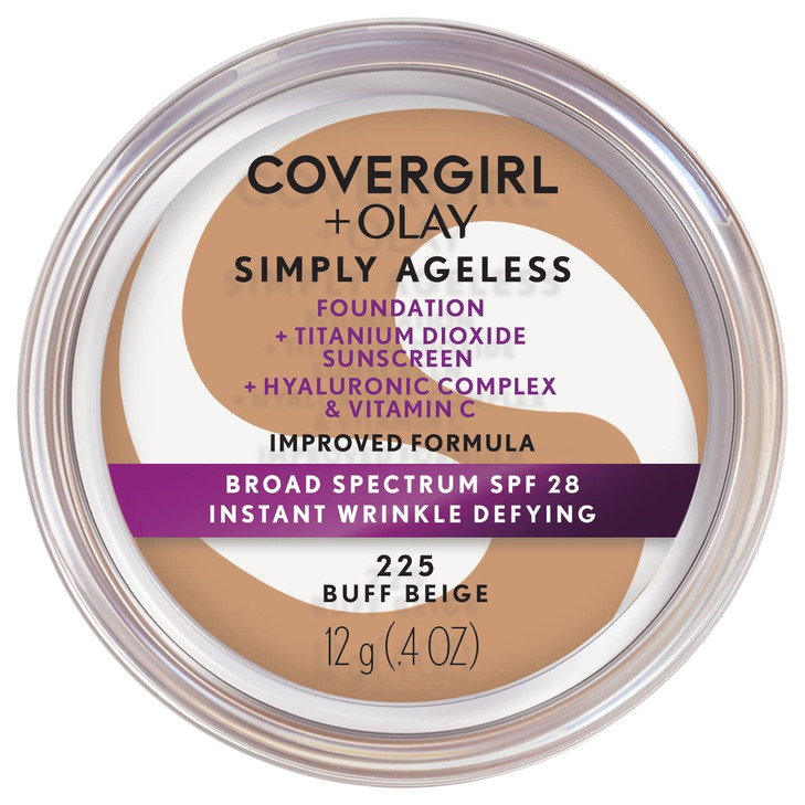 COVERGIRL Simply Ageless Instant Wrinkle Defying Foundation SPF 28 Hyaluronic Complex Vitamin C 225 Buff Beige Pack of 1