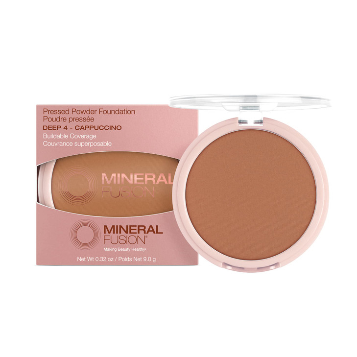 Mineral Fusion Pressed Powder Foundation Deep 4 Deep Skin wGolden Undertones Age Defying Foundation Makeup with Matte Fi