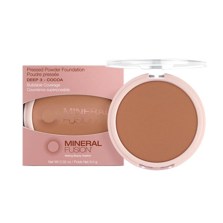 Mineral Fusion Pressed Powder Foundation Deep 3 TanDeep Skin wGolden Undertones Age Defying Foundation Makeup with Matte