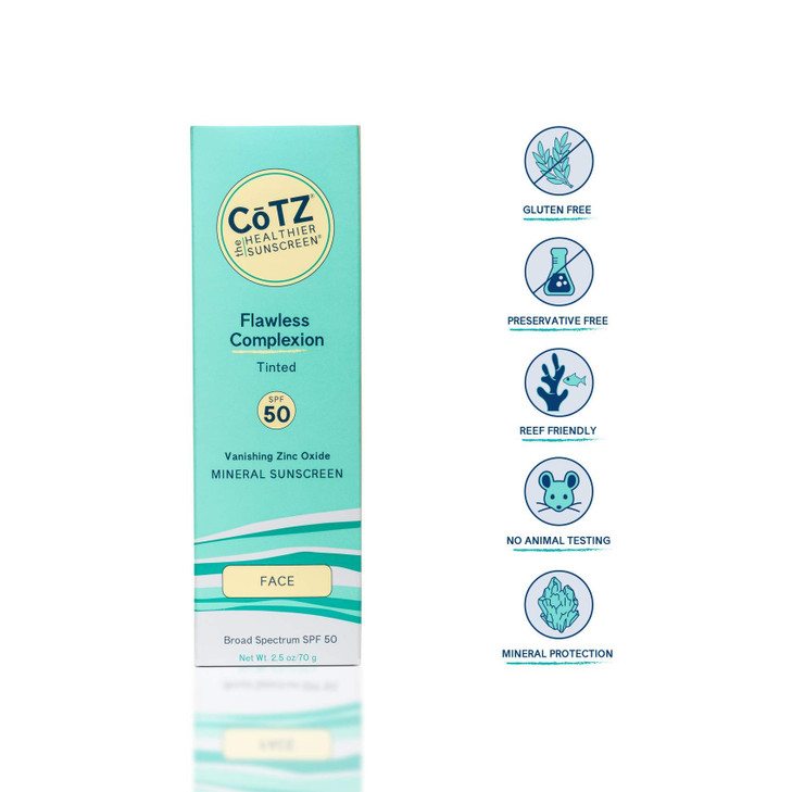CoTZ Skincare Flawless Complexion Lightly Tinted Facial Mineral Sunscreen Broad Spectrum SPF 50 25 oz 70 g