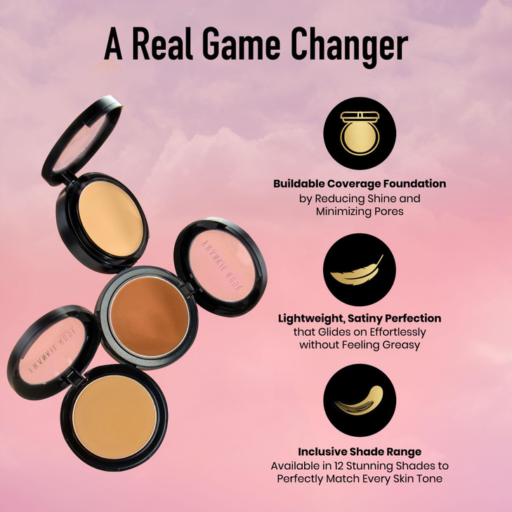 Frankie Rose Cosmetics Powder Foundation Full Coverage Face Powder For Pores Imperfections Evens Out Skin Tone ShineCont