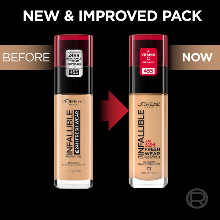 LOreal Paris Makeup Infallible Up to 32 Hour Fresh Wear Lightweight Foundation 445 Vanilla 1 Fl Oz Packaging May Vary