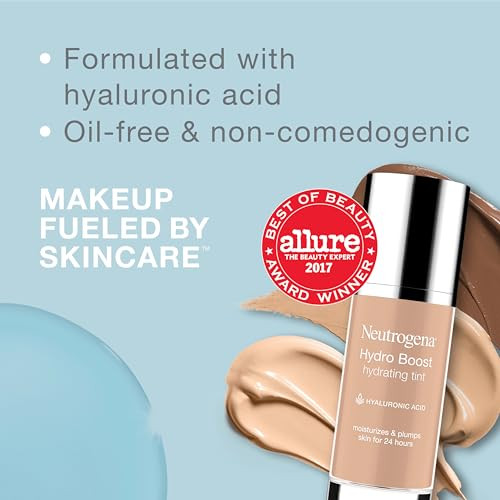 Neutrogena Hydro Boost Hydrating Tint Foundation Makeup for Dry Skin with Hyaluronic Acid Lightweight OilFree Water Gel