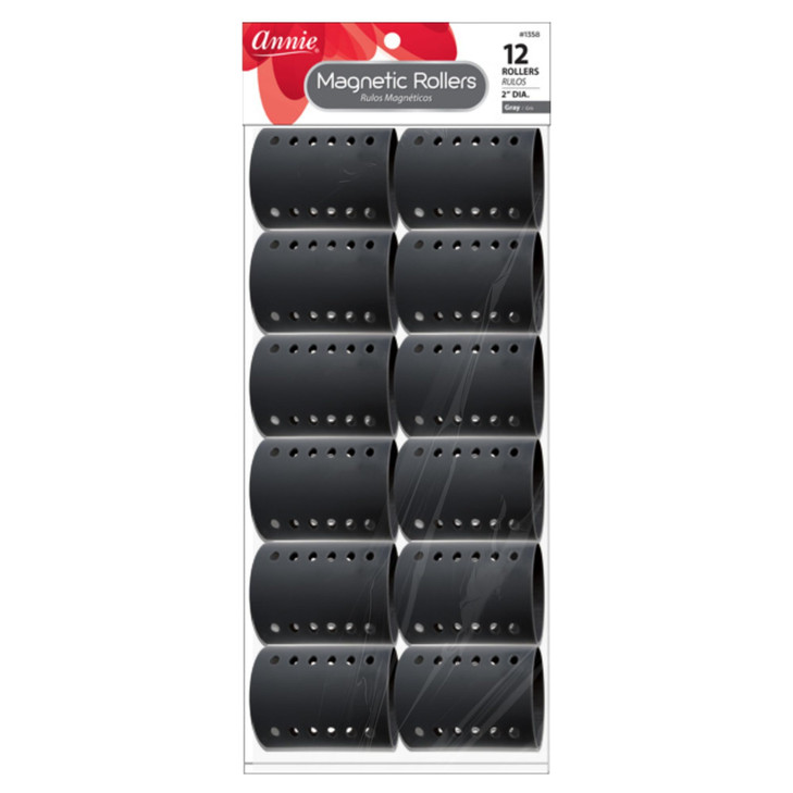 Annie Magnetic Hair Rollers 2 Inch, 12 Count Gray Curlers for Smooth Curls & Waves, Easy Dry or Damp Sets, Secure Comfortable Fit, Use with Pins/Clip online at globaldelivered