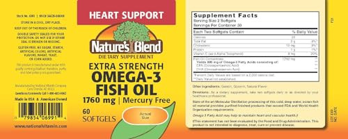 Nature's Blend Fish Oil 1760 mg Omega 3 Extra Strength - 60 Softgels