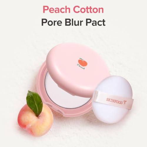 SKINFOOD Peach Cotton Pore Blur Pact Sebum Control Pack with Silky Texture Long Lasting Makeup Fixing Pore Primer with M