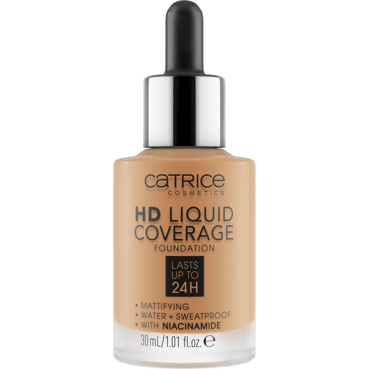 Catrice HD Liquid Coverage Foundation 24H Wear Matte Finish High Coverage Waterproof Formula with Niacinamide Vegan Crue