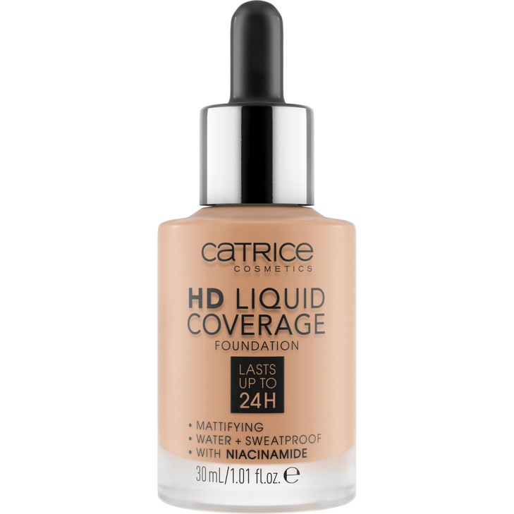 Catrice HD Liquid Coverage Foundation 24H Wear Matte Finish High Coverage Waterproof Formula with Niacinamide Vegan Crue