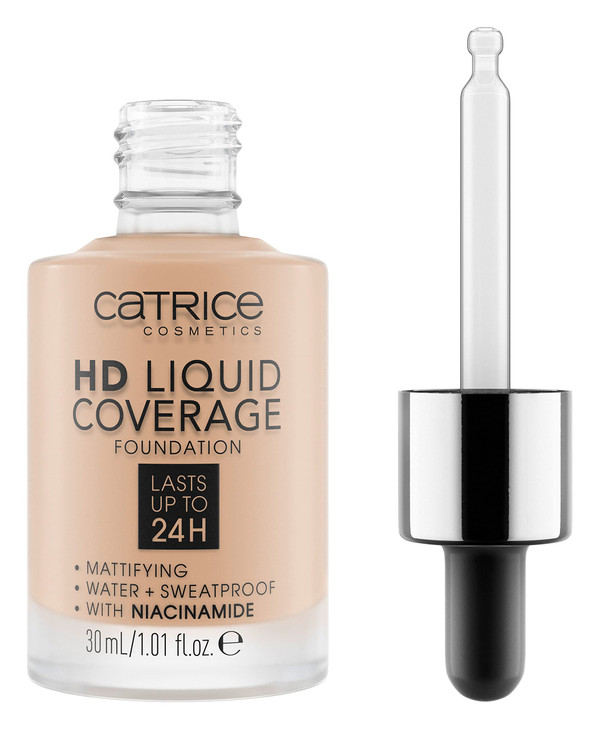 Catrice HD Liquid Coverage Foundation 24H Wear Matte Finish High Coverage Waterproof Formula with Niacinamide Vegan Crue