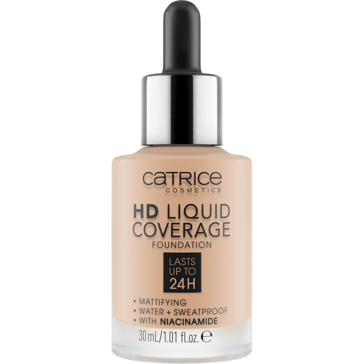 Catrice HD Liquid Coverage Foundation 24H Wear Matte Finish High Coverage Waterproof Formula with Niacinamide Vegan Crue