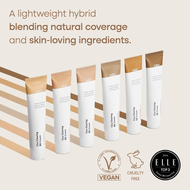 PURITO Cica Clearing BB Cream 21 Light Beige 1 floz 30ml Vegan bb cream tinted