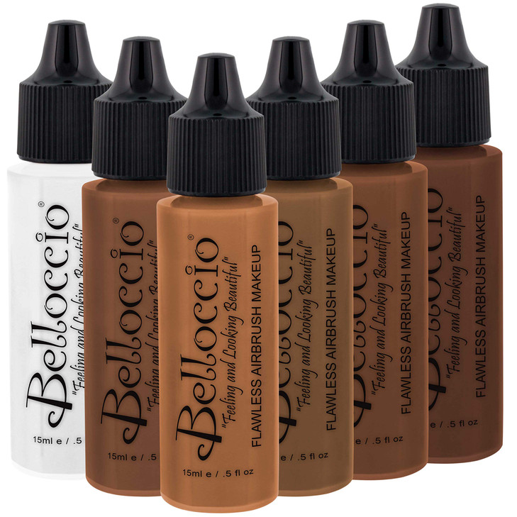 Belloccio Dark Color Shade Airbrush Makeup Foundation Set Professional Cosmetic Airbrush Makeup in 12 oz Bottles