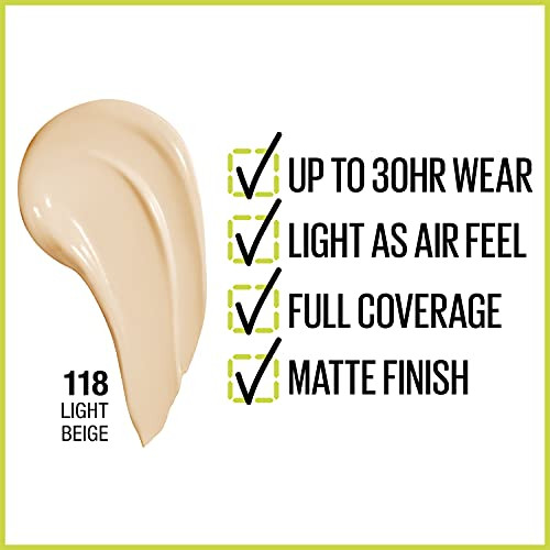 Maybelline Super Stay Full Coverage Liquid Foundation Active Wear Makeup Up to 30Hr Wear Transfer Sweat Water Resistant
