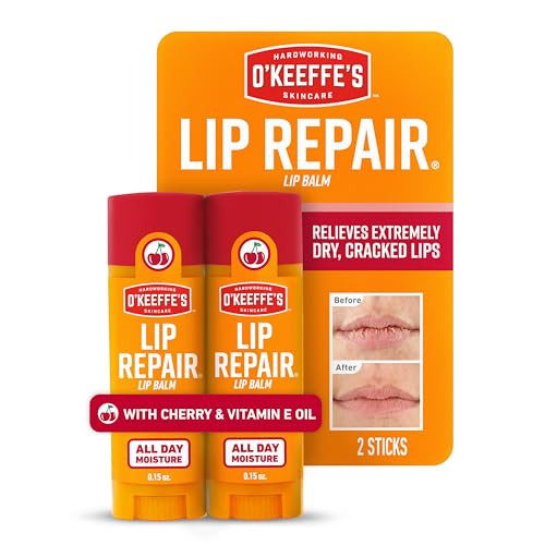 OKeeffes Lip Repair Lip Balm with Cherry Vitamin E Oil Stick Twin Pack Moisturizer for Extremely Cracked Dry Lips