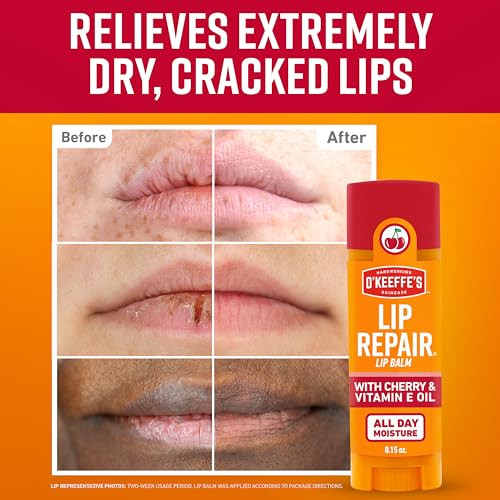 OKeeffes Lip Repair Lip Balm with Cherry Vitamin E Oil Stick Twin Pack Moisturizer for Extremely Cracked Dry Lips