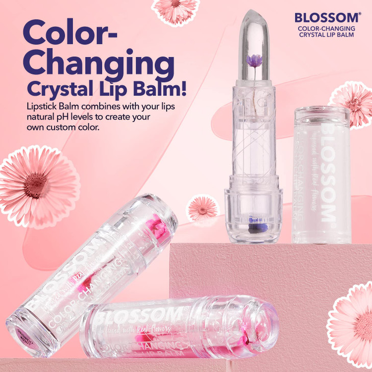 Blossom Lip Gloss Moisturizing pH Lip Balm Strawberry Scented Color Changing Crystal Lip Stain Tint Infused with Real Fl