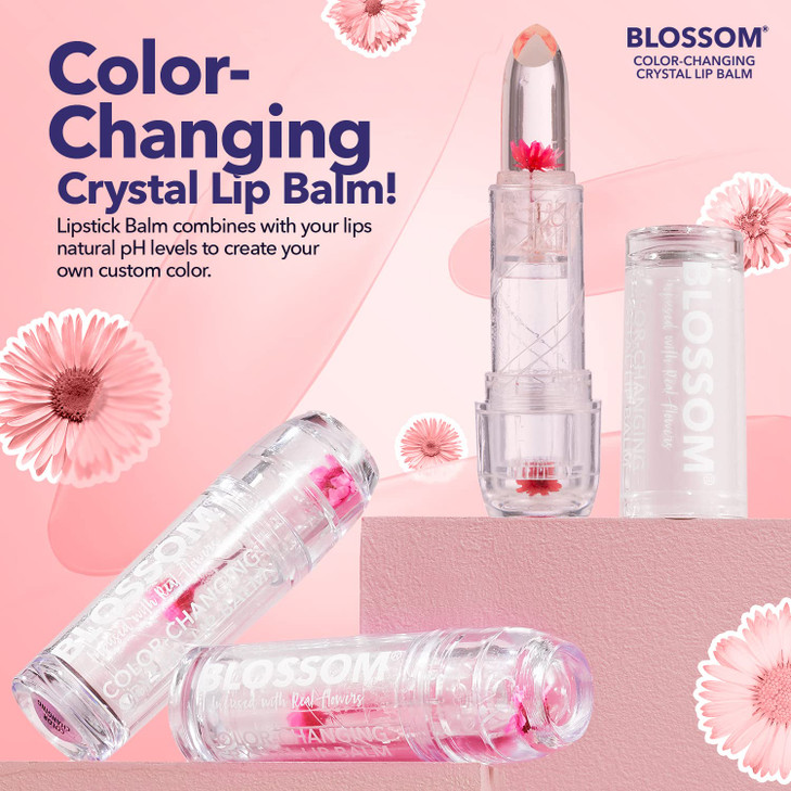 Blossom Lip Gloss Moisturizing pH Lip Balm Strawberry Scented Color Changing Crystal Lip Stain Tint Infused with Real Fl