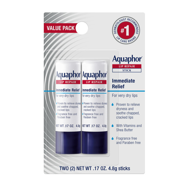 Aquaphor Lip Repair Stick Moisturizing Lip Balm Pack Relieves Dryness 017 Oz Stick Pack of 2