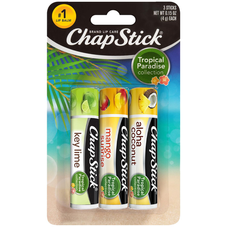 ChapStick Lip Care Set Tropical Paradise Collection 3Pack Mango Sunrise Key Lime Aloha Coconut Lip Balm 015 Oz Ea