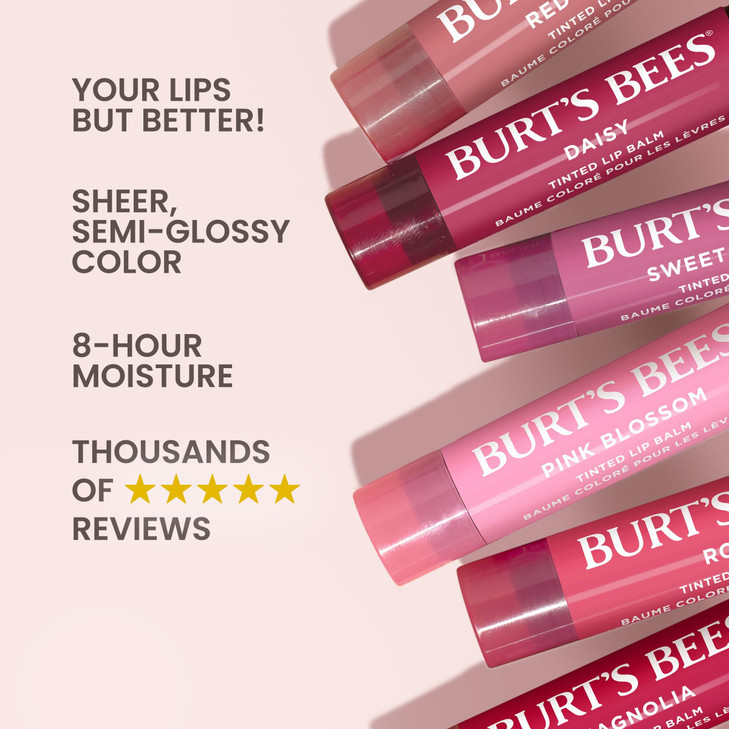 Burts Bees Lip Tint Balm with Long Lasting 2 in 1 Duo Tinted Balm Formula Color Infused with Deeply Hydrating Shea Butte
