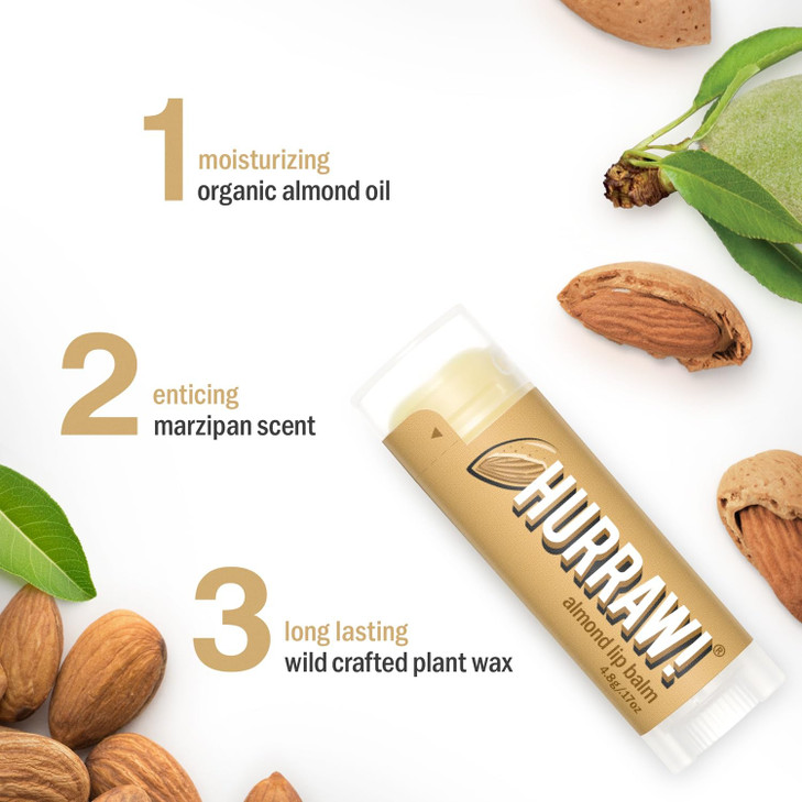 Hurraw Almond Lip Balm Organic Certified Vegan Cruelty and Gluten Free NonGMO 100 Natural Ingredients Bee Shea Soy and P