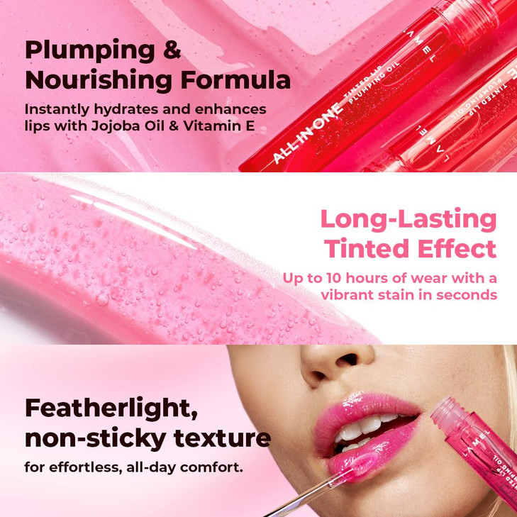 Lamel AllinOne Lip Oil Lightweight NoSticky Tinted Plumping Hydrating Lip Gloss Lip Balm for Day Night Use LongLasting L