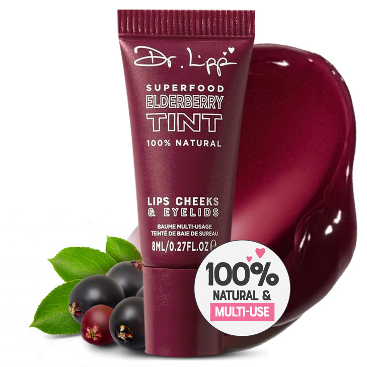 Dr Lipp Superfood Lip Tint Elderberry 8ml 4inONE Ultra Moisturising Tinted Lip Balm Lip Gloss Cheek Blush Glossy Eyeshad