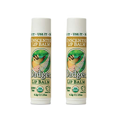 Badger Unscented Classic Lip Balm USDA Certified Organic Moisturizing 015 oz 2 pack