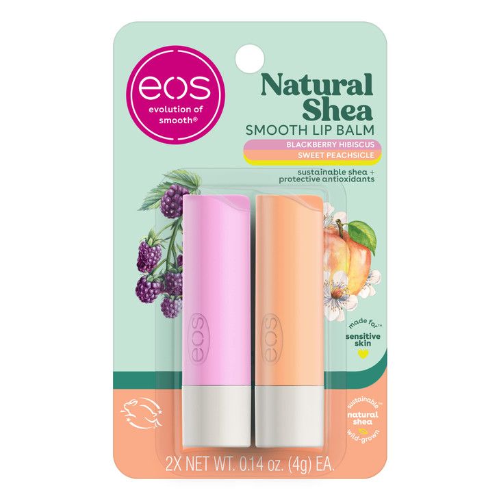 eos Natural Shea Lip Balm Blackberry Hibiscus Sweet Peachsicle Made for Sensitive Skin Lip Care Products 014 oz 2Pack