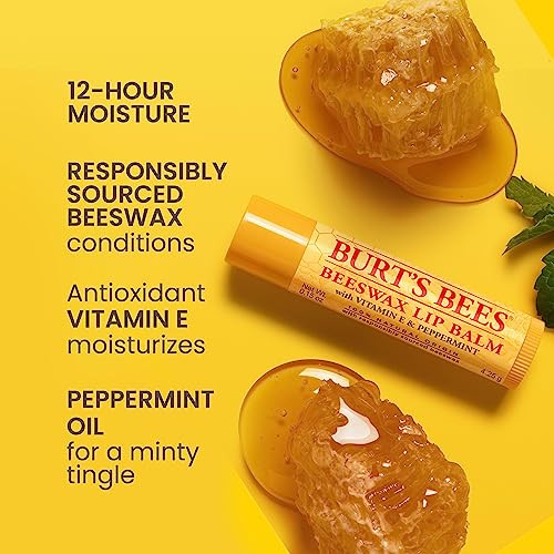 Burts Bees Lip Balm Beeswax Cucumber Mint Coconut Pear and Vanilla Bean Pack With Responsibly Sourced Beeswax TintFree N