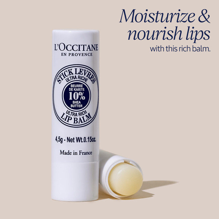 LOCCITANE 10 Organic Shea Butter Ultra Rich Lip Balm Stick Moisturizes Nourishes Repairs Softens Dry Chapped Lips Long L