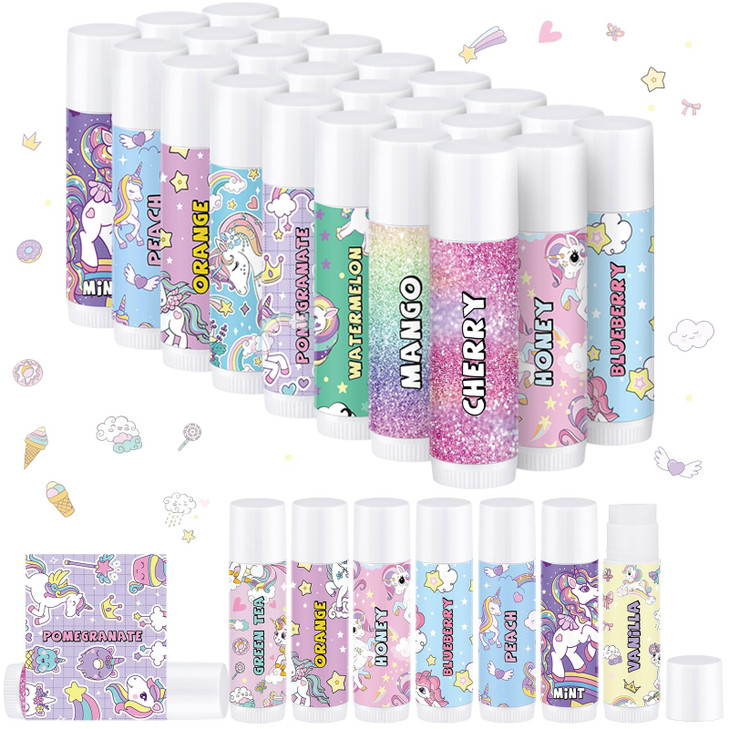 Swiffen 24 Pcs Christmas Lip Balm for Kids Unicorn Flavored Lip Balm Safe Unicorn Lip Gloss for Girls Boys Women Birthda