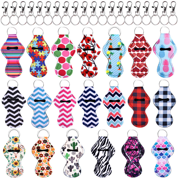 Duufin 20 Pieces Christmas Chapstick Holder Keychain Neoprene Lip Balm Holder for Girls Women 20 Christmas Style