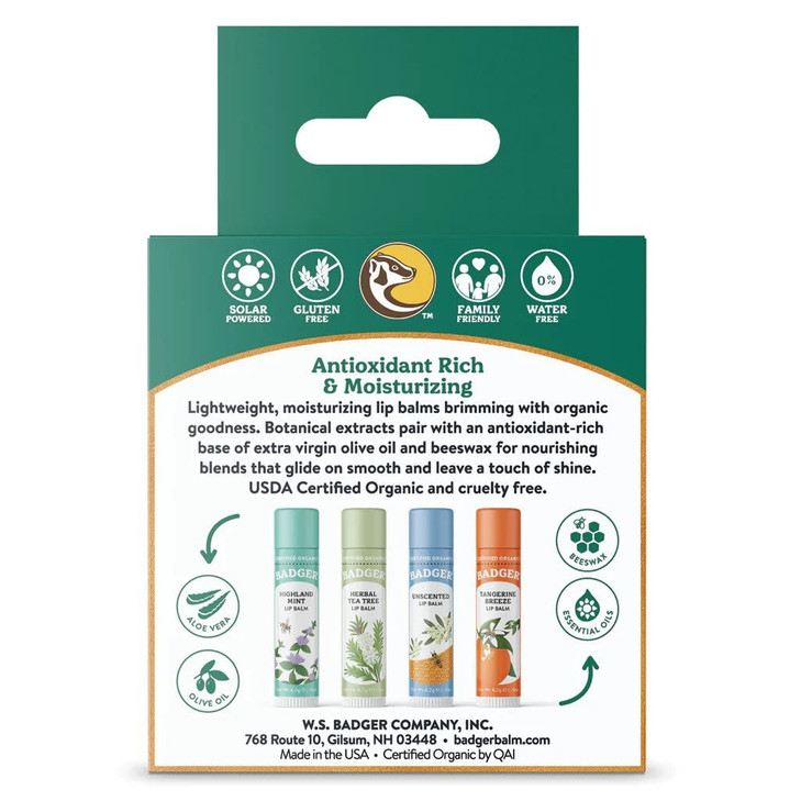 Badger Classic Organic Lip Balm Set Green Box Long Lasting Lip Moisturizer Gift Set Light Silky Texture All Natural Lip