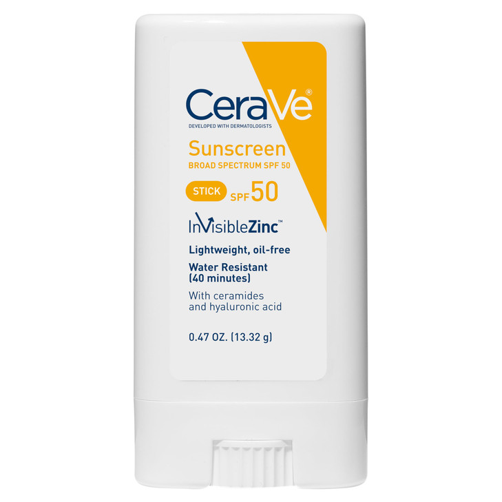 CeraVe Mineral Sunscreen Stick SPF 50, Broad Spectrum SPF + Hyaluronic Acid + Ceramides, Titanium Dioxide & Zinc Oxide, 100% Mineral Face Sunscreen S