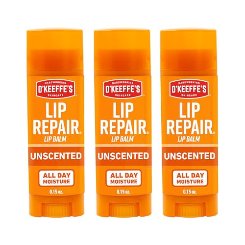 OKeeffes Lip Repair Unscented Lip Balm for Dry Cracked Lips Stick 3 Pack Moisturizer for Very Dry Lips