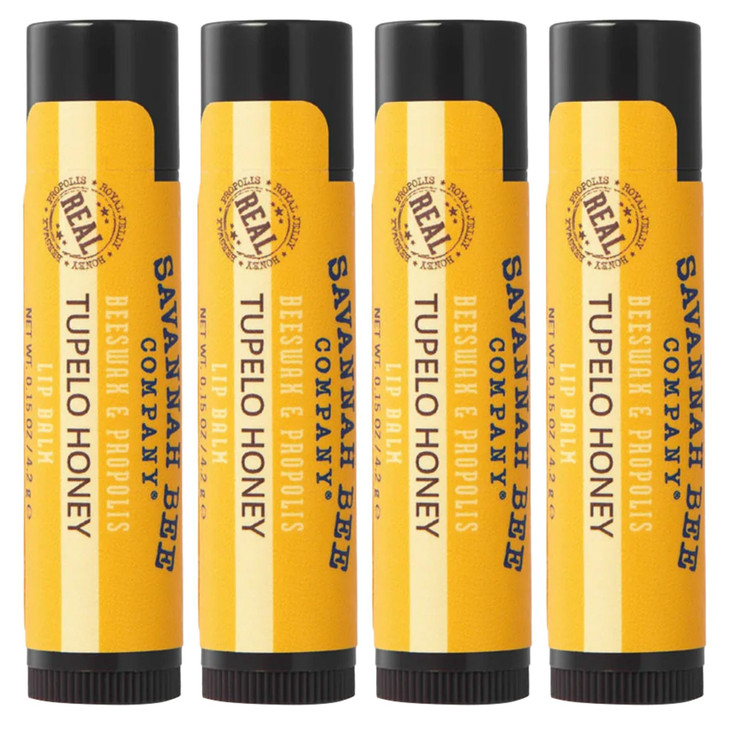 Savannah Bee Company Natural Tupelo Honey Beeswax Lip Balm 015Ounce Pack of 4