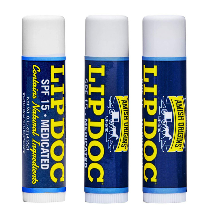 Amish Origins SPF 15 Medicated Lip Doc Balm All Natural Ingredients Deep Moisturizing Potent Formula for Chapped and Cra